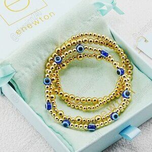 💖Enewton 4pcs Gold & Blue Evil Eye Bracelet Set